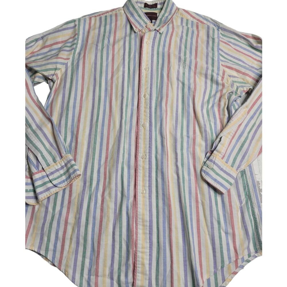 2752 Vintage Chaps Ralph Lauren Colorful Striped LS Button Down Men's‎ Large
